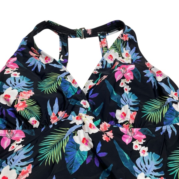 Island Escape Plus Size Floral Print H-Back Tankini Top Black 22W New - Picture 4 of 9